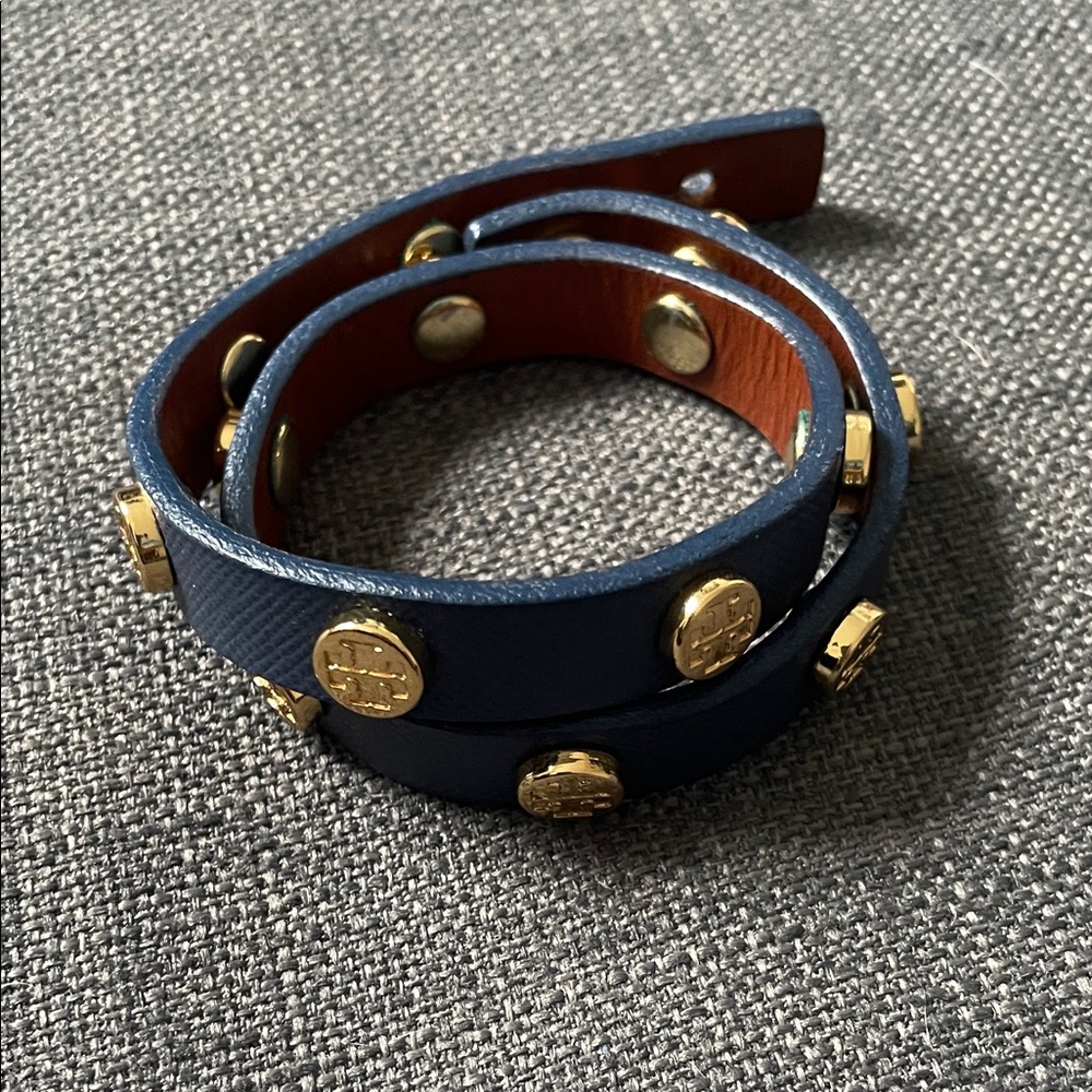 Tory Burch Navy Blue Wrap Bracelet with Gold Accents
